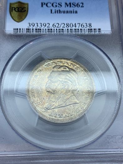 Lithuania 1936 silver 5 litai PCGS MS62 Rare uncirculated