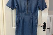 New Structured Caroll Denim Dress with pockets, knee length- Size 42 / fits as UK12