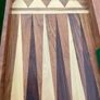 Vintage Marquetry Inlaid Folding Wooden Chess Board Chess Pieces Dice and Counters Image 10