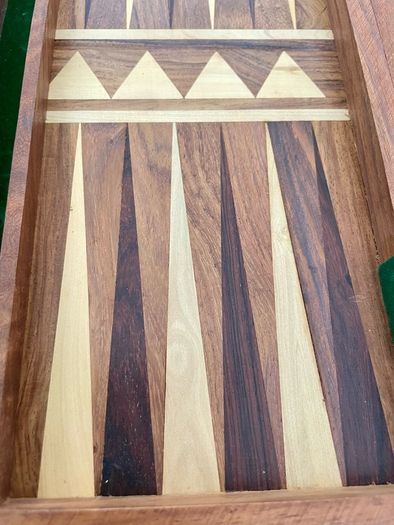 Vintage Marquetry Inlaid Folding Wooden Chess Board Chess Pieces Dice and Counters