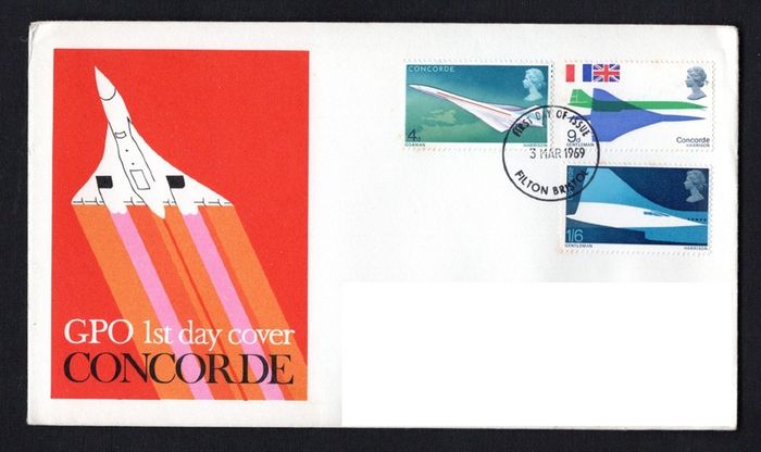 1969 Great Britain First Flight of Concorde Commemorative Stamps Addressed First Day Cover (FDC).