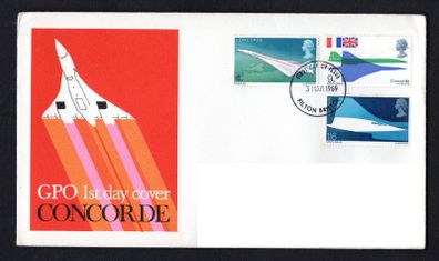 1969 Great Britain First Flight of Concorde Commemorative Stamps Addressed First Day Cover (FDC).