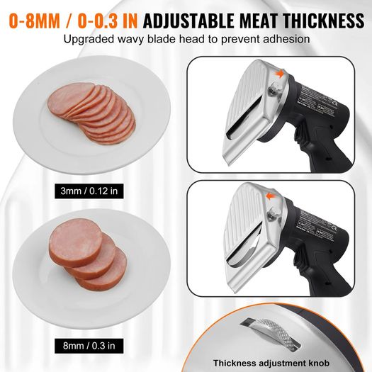 Electric Shawarma Knife, 80W Cordless Battery Professional Turkish Knife, Commercial Stainless Steel Gyro Cutter, Doner Kebab Meat Slicer with 2 Blades, 4/100mm, 0-8mm Adjustable Thickness