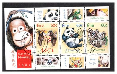 2004 Ireland Chinese New Year Year of Monkey Commemorative Stamps Miniature Sheet Fine Used with clear Dublin cancel