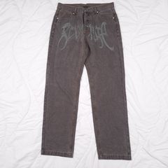 Revenge Charcoal Grey Brown Embroidered Logo Straight Leg Denim Jeans W31/L29