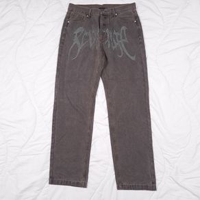 Revenge Charcoal Grey Brown Embroidered Logo Straight Leg Denim Jeans W31/L29