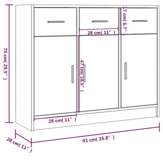 Sideboard Black Oak 91x28x75 cm Engineered Wood