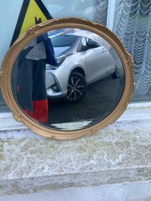 Vintage gold round mirror free postage