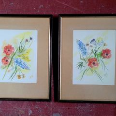 Vintage pair of framed watercolour botanicals