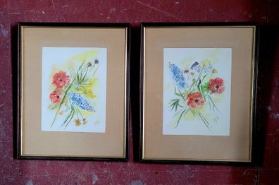 Vintage pair of framed watercolour botanicals