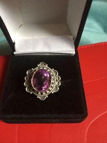 Silver amathyst stone dress ring
