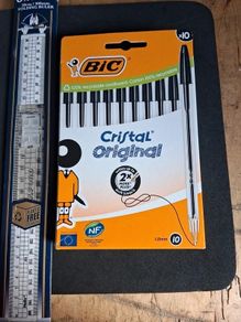Brand New in packaging Helix Oxford 30cm Folding Ruler and 10 Black Cristal Original BIC pens