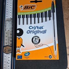 Brand New in packaging Helix Oxford 30cm Folding Ruler and 10 Black Cristal Original BIC pens