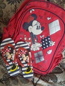 Disney Store Minnie Mouse Backpack and Matching Flip Flops