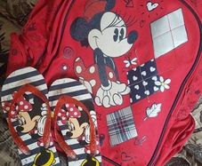Disney Store Minnie Mouse Backpack and Matching Flip Flops