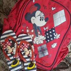 Disney Store Minnie Mouse Backpack and Matching Flip Flops