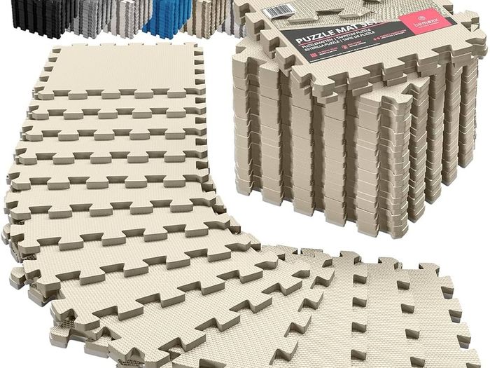 MULTIPLE COLOURS AVAILABLE Soft Foam Floor Mat - 18 Pieces Protective Gym Flooring Set, Exercise Mats EVA Puzzle Rubber Tiles, Ground Surface Protection Workout Underlay Matting Sports Pool Home Fitness Garage