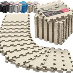 MULTIPLE COLOURS AVAILABLE Soft Foam Floor Mat - 18 Pieces Protective Gym Flooring Set, Exercise Mats EVA Puzzle Rubber Tiles, Ground Surface Protection Workout Underlay Matting Sports Pool Home Fitness Garage