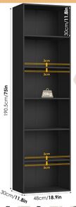 190cm Tall Bookcase 6 Tiers Slim Bookshelf with Adjustable Shelves