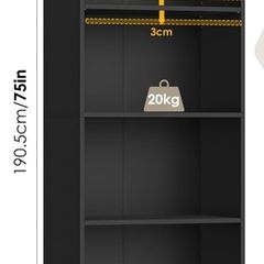 190cm Tall Bookcase 6 Tiers Slim Bookshelf with Adjustable Shelves