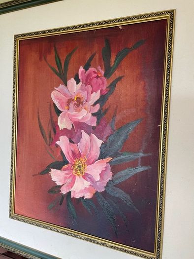 Vintage Peonies Floral Original Acrylic Painting In Ornate Frame