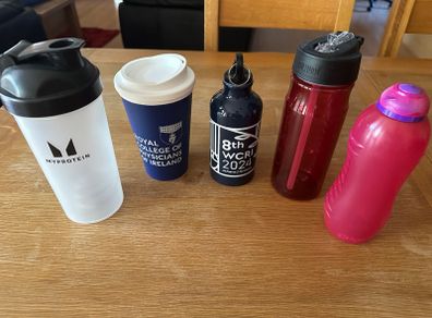 Lot of water bottles, coffee cup, protein shaker - Sistema, Thermos, MyProtein