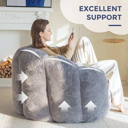 Bean Bag Chair, Floral Shaped Bean Bag Sofa Includes Filling, Soft Faux Fur Floor Sofa Giant Size for Living Room Bedroom