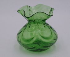 Hand Blown Green Ruffled Vase