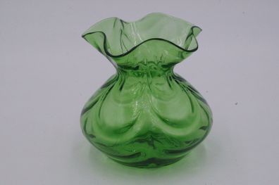 Hand Blown Green Ruffled Vase