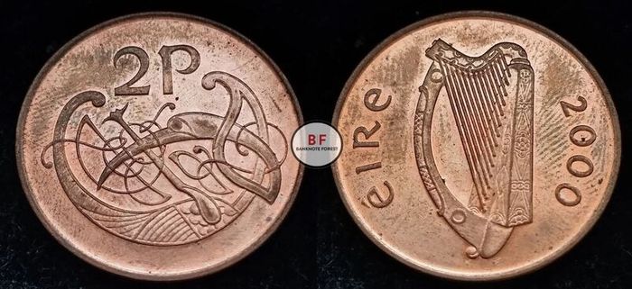 [#2297] - Ireland 2000 | 2 Pence | Irish 2p | KM.21a | UNC