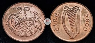 [#2297] - Ireland 2000 | 2 Pence | Irish 2p | KM.21a | UNC