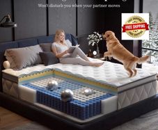 King Size Mattress, 25cm Hybrid Orthopedic Memory Foam Mattress with Pocket Springs, Back Support Motion Isolation, 7-Zoned Coil, Medium Firm & Edge Support
