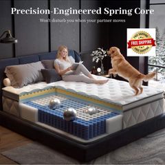 King Size Mattress, 25cm Hybrid Orthopedic Memory Foam Mattress with Pocket Springs, Back Support Motion Isolation, 7-Zoned Coil, Medium Firm & Edge Support