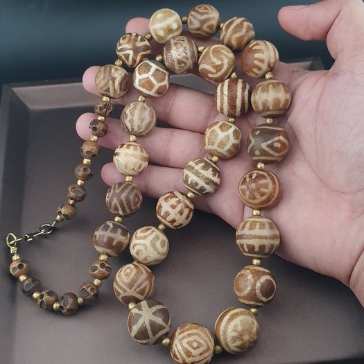 Burmese Antique Pumtek Pyu & Skull Shape Beads Necklace 26 inches