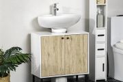 Modern under-sink cabinet metal base double door 60 x 30 x 60 cm - white and wood color