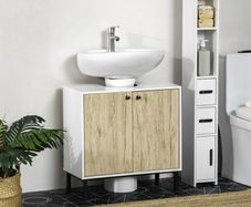 Modern under-sink cabinet metal base double door 60 x 30 x 60 cm - white and wood color