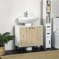 Modern under-sink cabinet metal base double door 60 x 30 x 60 cm - white and wood color