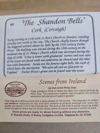 Framed Shandon Bells. Cork Ireland Hand Signed Print By Philip Gray