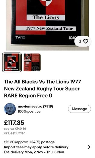 The All Blacks Vs The Lions 1977 New Zealand Rugby Tour  DVD