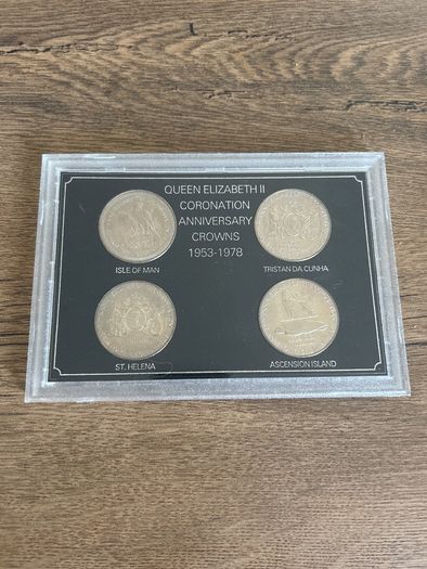 Set of Queen Elizabeth II Coronation Anniversary Crowns from 1953 1978