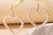 Women's earrings, pearl gold hearts
