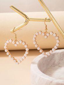 Women's earrings, pearl gold hearts