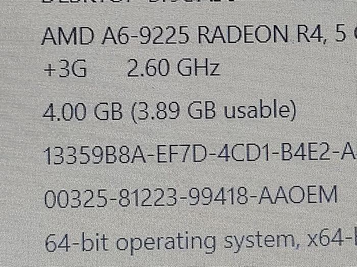 HP 15.6 inch Laptop, Model 15-db0521sa, AMD A6-9225 Radeon R4, 5 Compute Cores 2C + 3G, 2.6GHz, 4GB Ram, windows 10, Microsoft Edge, Chrome and VLC