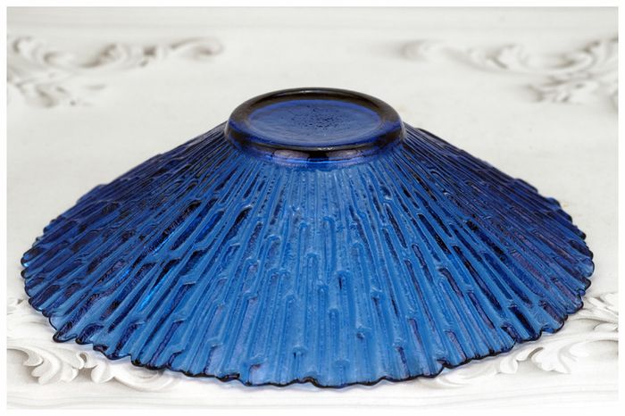 Mid Century Sklo Union Pavel Panek Blue Glass Bowl