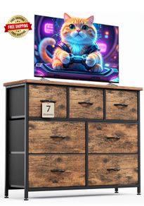 Chest of Drawers for Bedroom with 7 Drawers, Fabric Storage Drawer, Tall Brown Hallway Storage Unit