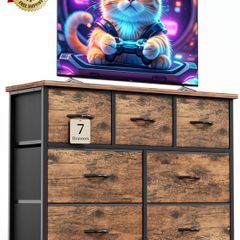 Chest of Drawers for Bedroom with 7 Drawers, Fabric Storage Drawer, Tall Brown Hallway Storage Unit