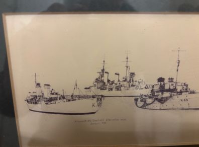 Hand drawn pictures of ww2 battleships all in one frame