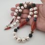 Authentic Freshwater Pearl Necklace with African Carnelian & Jade Beads Image 8