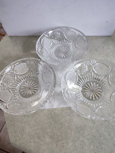 Set Of 3 - 6.5  Inches Shallow Vintage Bohemia Hand Cut Lead Crystal 24% Au Plomb Czechoslovakia Dish Bowl