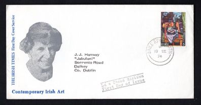 1974 Ireland Contemporary Irish Art: Painting by Norah McGuiness Commemorative Stamps The Irish Times Addressed First Day Cover (FDC)